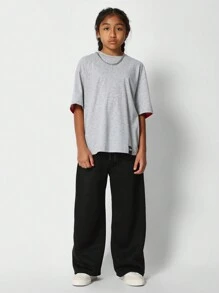 SUMWON Tween Girls Oversized Fit Colour Blocked Tee With Back Print - Grey - View 4