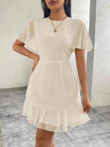 Firerie Women's Valentine's Day Polka Dot Chiffon Dress With Ruffled Sleeves And Flared Hem - Apricot - View 4