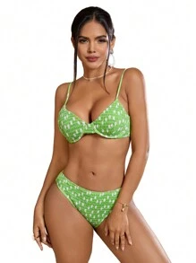 SHEIN Swim Damski komplet bikini z kwiatowym nadrukiem i ramiączkami typu spaghetti Summer Beach