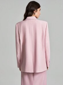 Ontre Women's Solid Color Turn-down Collar Double-breasted Blazer Jacket - Pink - View 2
