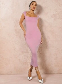 SHEIN BAE Áo len dệt kim co giãn hở lưng có áo ngực tích hợp Váy len nữ, trang phục công sở - Hồng - Xem 8
