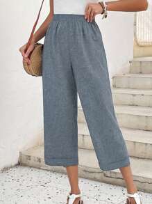 EMERY ROSE 弹性腰部纹理面料七分长裤 - 灰色 - 查看 4