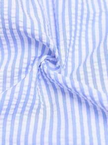 SHEIN LUNE 女式無袖有領條紋襯衫裙-適合老師穿著 - 藍白色 - 查看 7