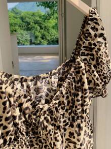 Comfortcana 女士夏季时尚豹纹泡泡袖短款衬衫、短袖上衣 - 彩色 - 查看 4