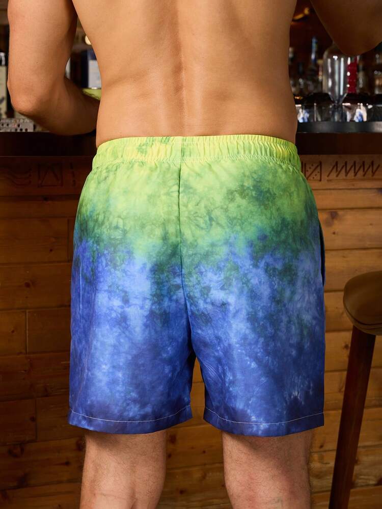 Men's Summer Tie-Dye Printed Drawstring Waist Beach Shorts
