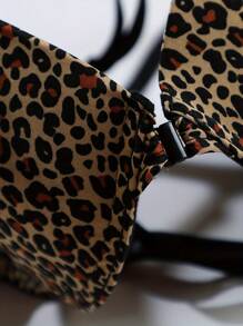 Snug Zone 女士休闲露背豹纹印花和黑色面料胸罩两件装，略有弹性，猎豹印花上衣 - 黑色 - 查看 6