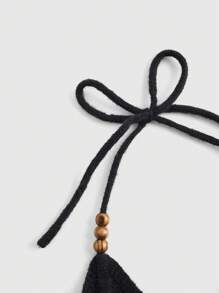 ROMWE Hippie 女士基本針織上衣，帶印花領綁式領帶，適用於休閒和日常穿著 - 黑色 - 查看 4