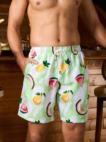 Surfspeed Men's Summer Pineapple Printed Drawstring Waist Beach Shorts - Multicolor - View 5