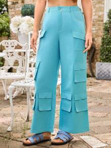 COSMINA Women's Solid Color Multi-Pocket Utility Casual Pants, Perfect For Vacation - Green - View 4