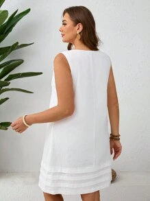 EMERY ROSE Plus Size Women's Fashionable Solid Color Sleeveless Summer Casual Dress, Everyday Wear,Spring/Vacation - White - View 2