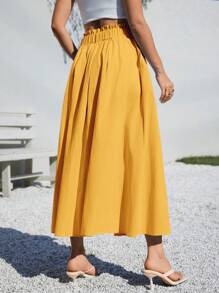 SHEIN Essnce 夏季女士服装休闲 A 字形亚麻中长裙，适合夏季海滩高腰宽松