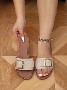 Round Toe Flat Summer 2025 New Rhinestone High-End Chic Plus Size Wide Width Women Sandals