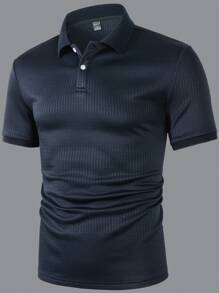 Manfinity Homme Men's Summer Solid Color Short Sleeve Casual & Commuting Polo Shirt - Navy Blue - View 7