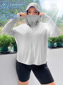 SHEIN EZwear Women's Plus Size Summer Sun Protection UV Resistant Fabric Coat - Light Grey - View 7