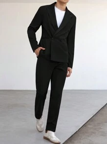 Manfinity Bizformal Men's Fashionable Solid Color Versatile Daily Business Suit - Black - View 1