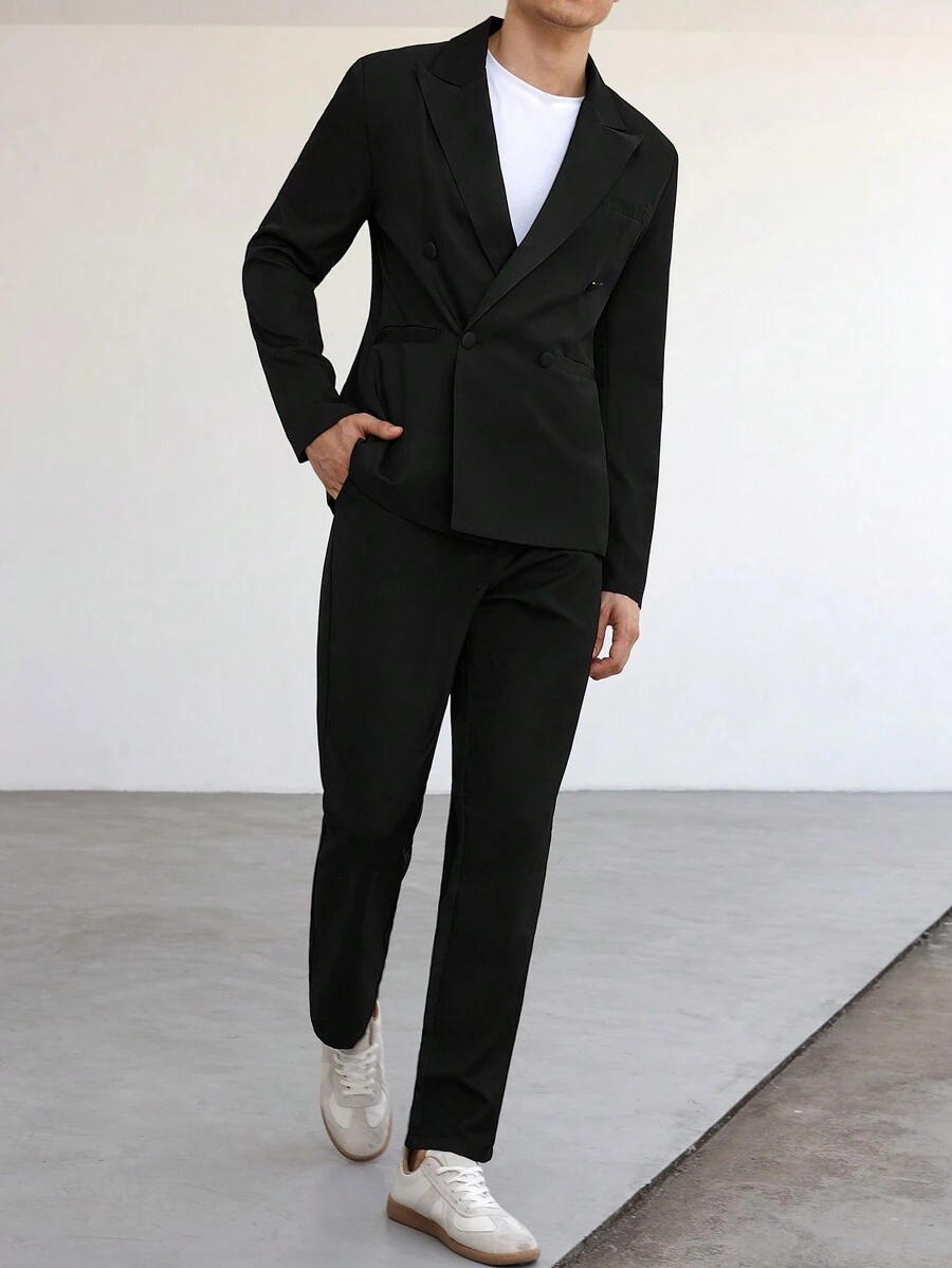 Manfinity Bizformal Men's Fashionable Solid Color Versatile Daily Business Suit - Black - View 1