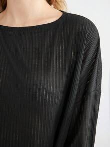 Ocili Leisure Solid Color Round Neck Pullover Long Sleeve Home Clothes Top - Black - View 6