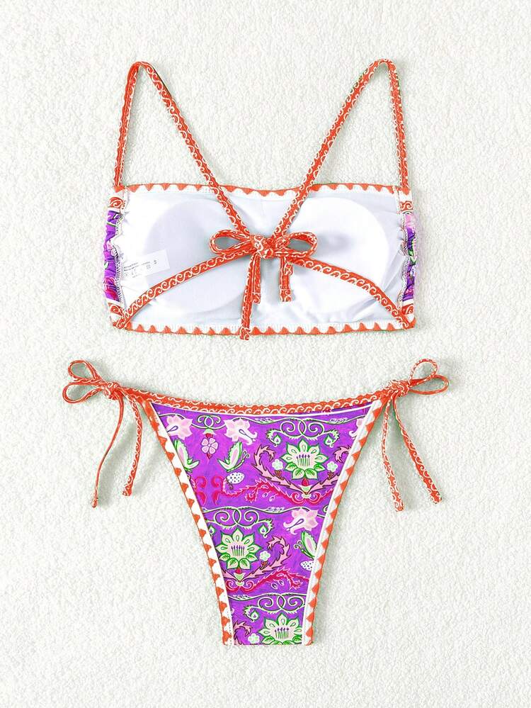 Women's Two-Piece Bikini Set Printed Pattern And Random Gingham Ruffle Edge, Suitable For Summer Beach Vacation, Copyrighted