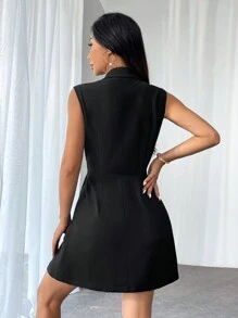 Firerie Ladies' Solid Color Sleeveless Dress With Suit Collar And Pleats, Summer - Grey - View 2