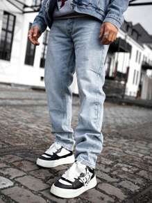 Men New Fashionable Casual Straight Leg All-Match Jeans - Light Wash - View 1
