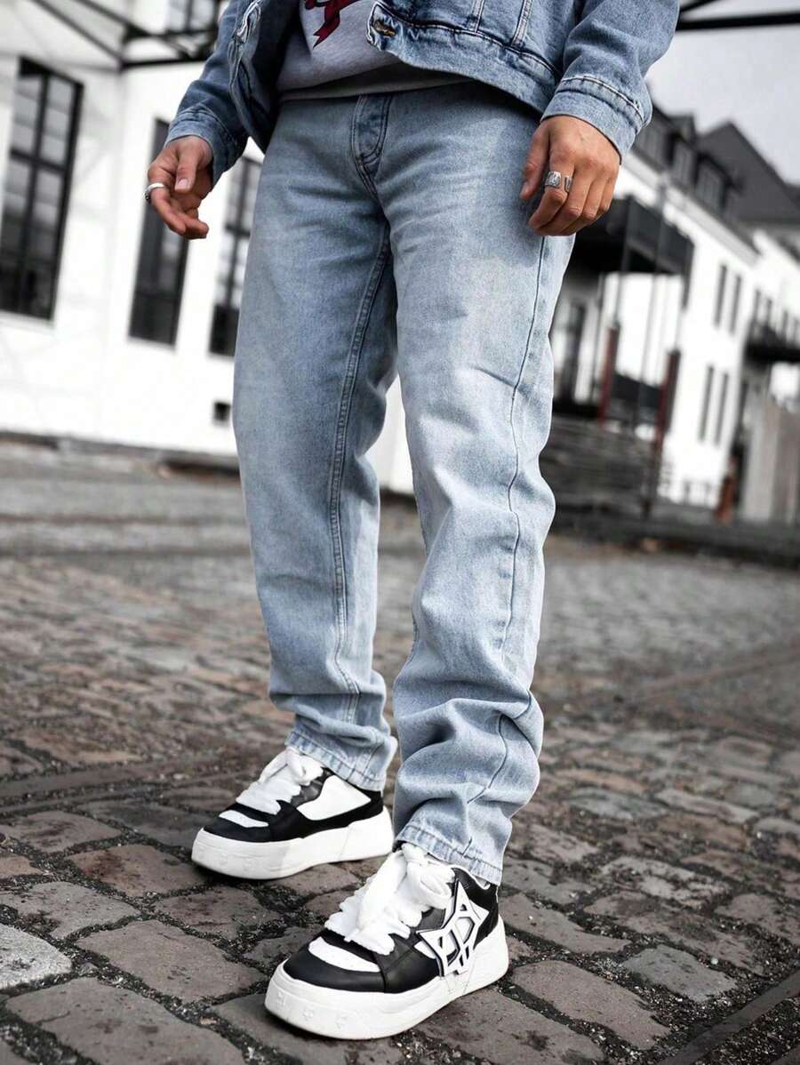 Men New Fashionable Casual Straight Leg All-Match Jeans - Light Wash - View 1