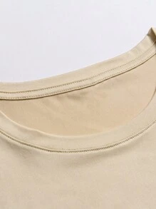 Manfinity Homme Men's Summer Short Sleeve Casual T-Shirt With Slogan Print And Drawstring Waist & Cuffed Pants Set, Manfinity Hupemode Men Summer Casual Color Block Letter Print Short Sleeve T Shirt For Going Out For Friends - Apricot - View 4