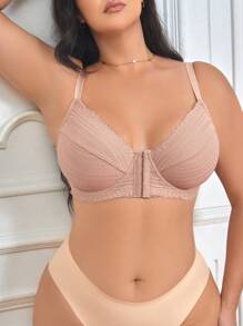 Bra Lingerie Renda Penutup Depan Ukuran Besar dengan Kawat Penyangga, Dijual Satuan - Aprikot - View 7