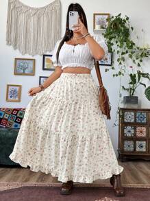 Flirla Falda larga con estampado aleatorio para uso diario, ideal para vacaciones y playa