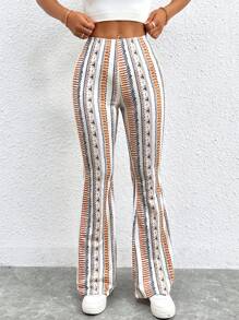 SHEIN PETITE Pantalones acampanados con estampado geométrico, pantalones bohemios de verano - Multicolor - Ver 8