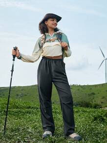 In My Nature 女款簡約純色寬鬆戶外長褲 - 黑色 - 查看 9