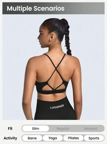 SHEIN Sports 女士單色交叉背運動胸圍 - 黑色 - 查看 5