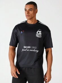 Manfinity Sport Corelite Boyfriend Style Men's Summer Football Letter Printed Short Sleeve Sports T-Shirt Back To School - Multicolor - View 3