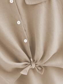Franclia Women's Plain Simple Daily Button-Down Shirt - Khaki - View 3