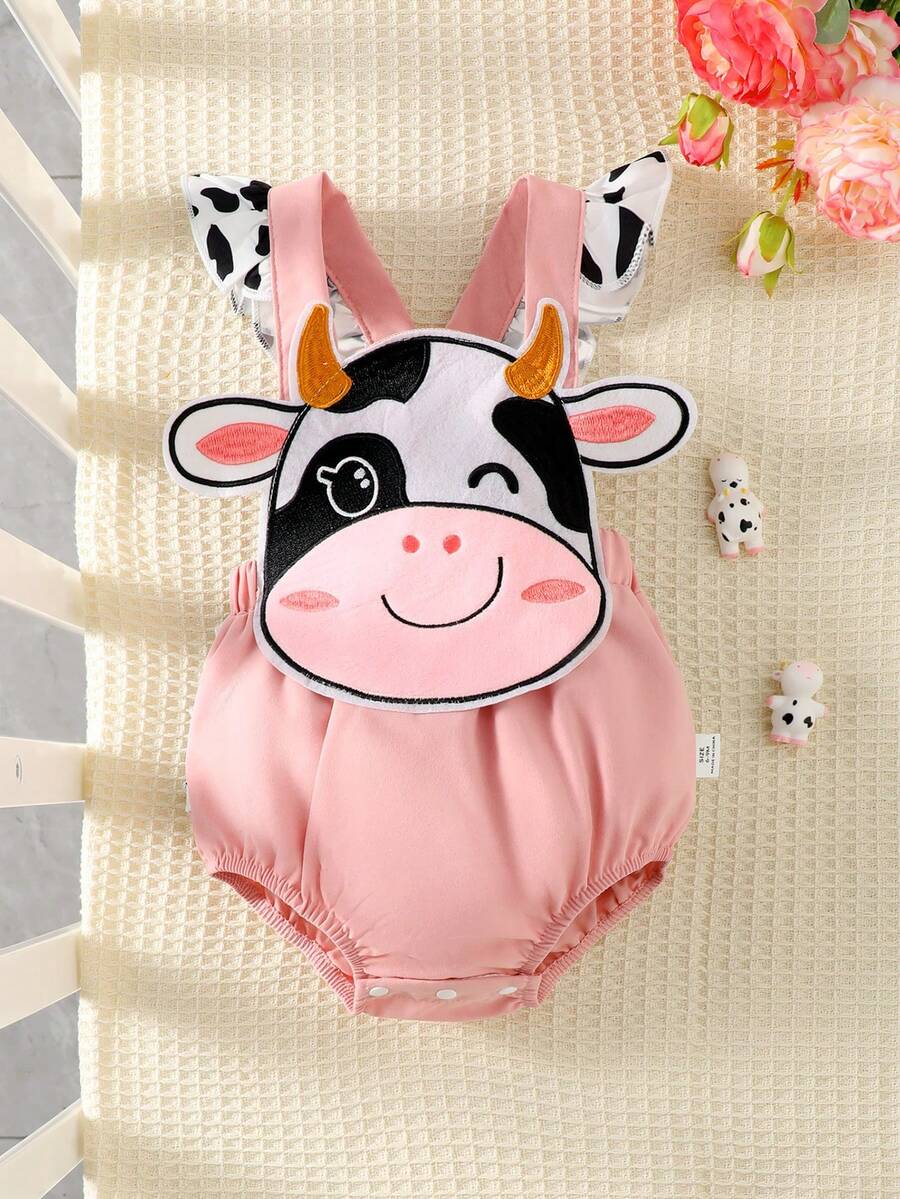 SHEIN 寶寶女孩可愛有趣套裝連身衣，奶牛圖案，夏季 - 彩色 - 查看 1