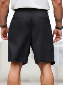 Manfinity Homme Plus size effen kleur shorts met zakken voor zomer vrijetijdskleding, effen zwart zakelijk