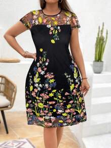 SHEIN Clasi 大尺碼圓領花繡網眼夏季短袖連衣裙 - 彩色 - 查看 4