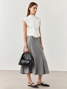 BizChic Top sin mangas de cuello alto con nudo elegante para mujer, atuendos de mujer para otoño