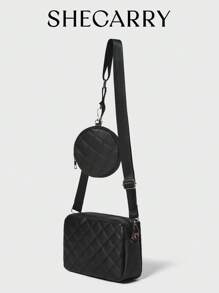 Bolsa cuadrada mini guateado con monedero - Negro - Ver 2