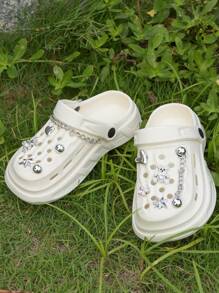 Fashionable New Silver Diamond Bear Sandals (DIY Accessories For Self-Installation), Women's Non-Slip Pool Beach Summer Home Slippers With Removable Decorative Thick-Bottomed Female Hole Shoes