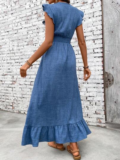 SHEIN Clasi Women's Casual And Minimalist Style, Waist-Cinched, Maxi-Length Dress For Vacation
