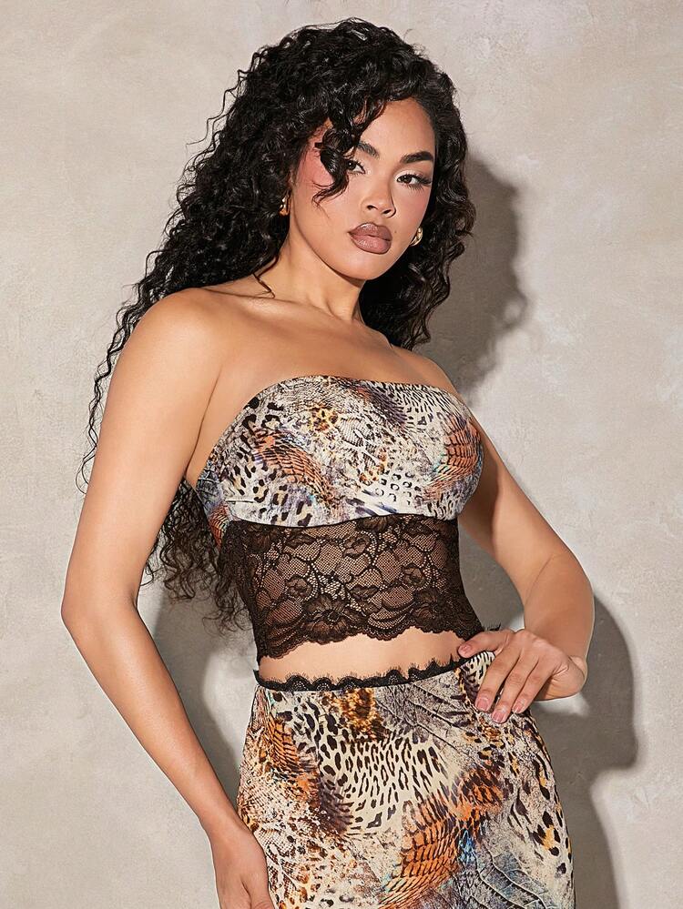 Leopard Top With Lace Detail