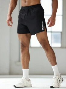 Manfinity Sport Corelite Boyfriend-Stil Herren Grafik Muster Elastische Taille Spalt Saum Sport Shorts, Sommer Schule