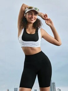 In My Nature Women's Colorblock Pleated Outdoor T-Shirt & Tank Top, Summer - Black and White - View 9