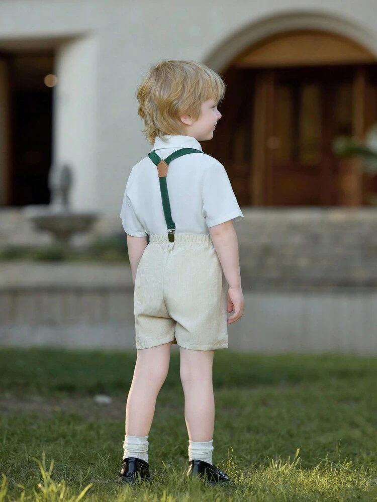 Young Boy Casual Gentleman Belted Short Sleeve Shirt And Shorts Set, Spring/Summer