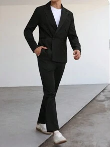 Manfinity Bizformal Men's Fashionable Solid Color Versatile Daily Business Suit - Black - View 8