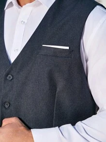 Manfinity Mode Plus Size Men's Solid Color Simple Daily Vest - Blue - View 6