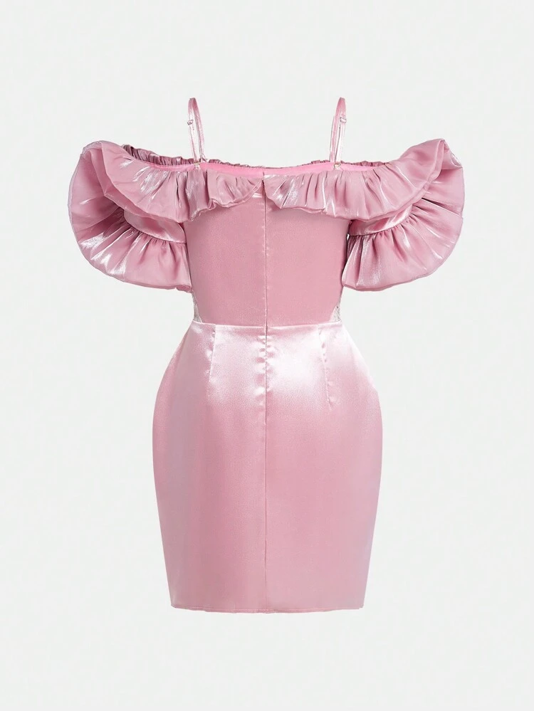 Teen Girl Elegant Off Shoulder Ruffle Hem Party Dress