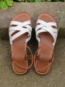 2024 Summer New Style Women's Fashion Roman Strap Flat Non-Slip Sandals - White - View 6