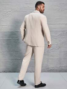 Manfinity Mode Men's Plus Size Solid Color Suit Set - Jacket And Trousers - Khaki - View 2