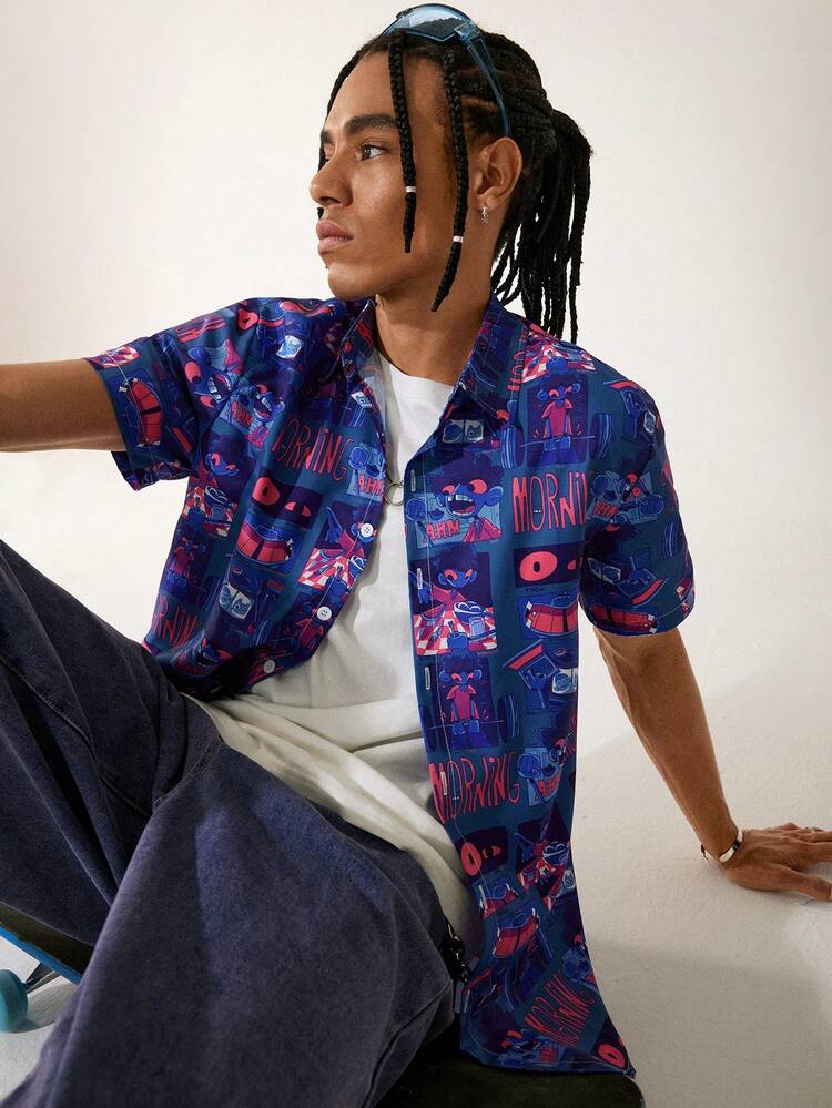 GAWX Artist 男士街头风格全印花短袖衬衫，适合春夏季日常穿着、假日、新年、感恩节、节日 - 彩色 - 查看 6